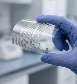 Printed electronics in a lab with glove